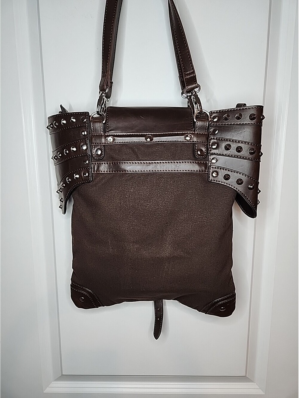 Restyle Brown Studded Bag Armor Steampunk Goth Rocker Medieval Purse Bag NWT - Picture 5 of 9